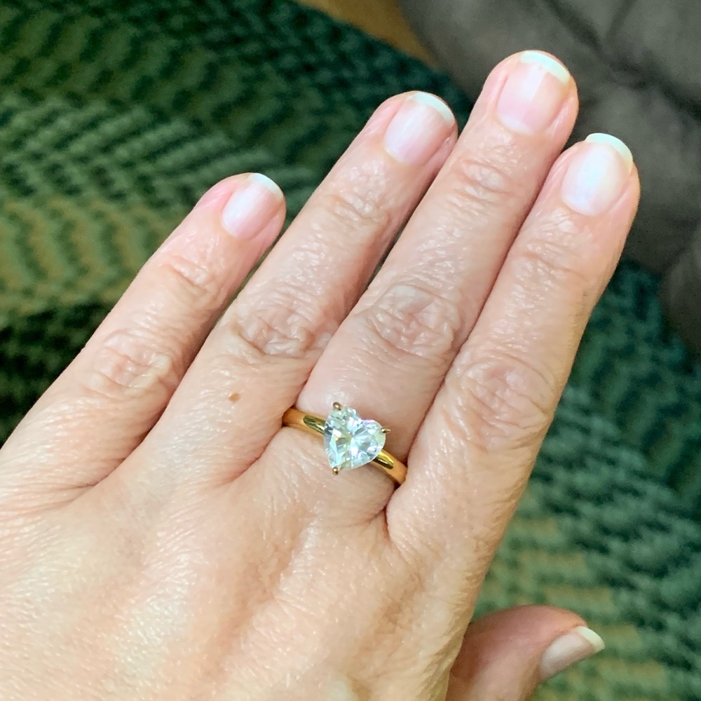 Diamonique 14K Yellow Clad Over Sterling Silver Heart Solitaire Ring - Picture 8 of 14